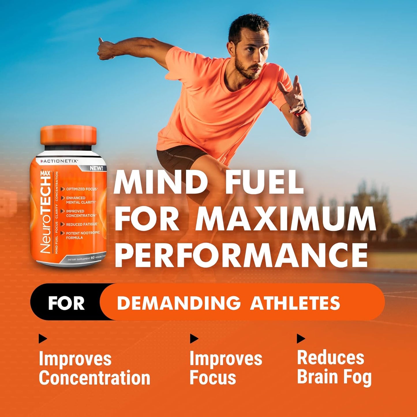 Caffeine-Free NeuroTech MAX Brain Supplements for Memory, Focus, and Athletic Performance - Enhanced with DMAE, Bacopa, Huperzine
