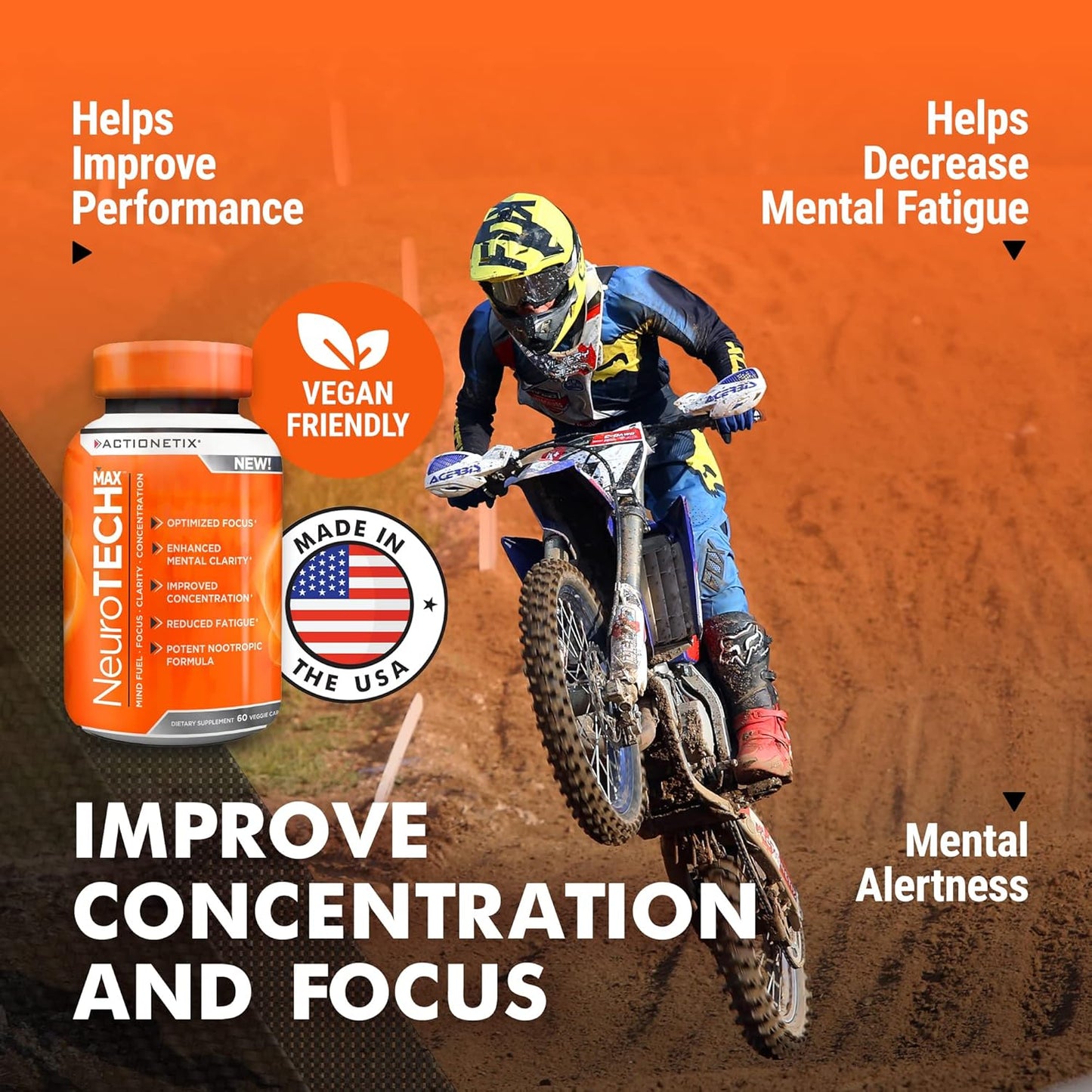 Caffeine-Free NeuroTech MAX Brain Supplements for Memory, Focus, and Athletic Performance - Enhanced with DMAE, Bacopa, Huperzine