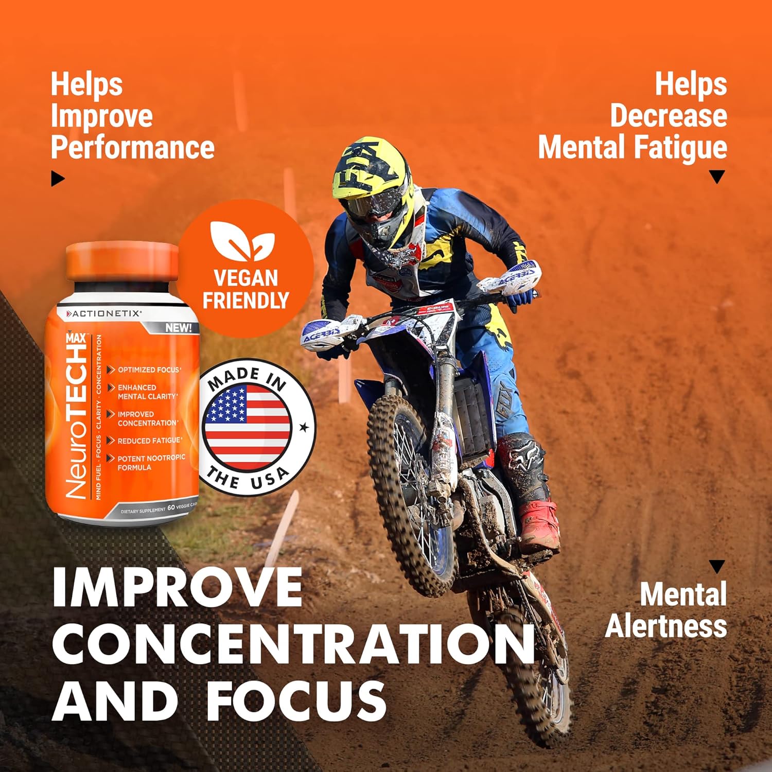 Caffeine-Free NeuroTech MAX Brain Supplements for Memory, Focus, and Athletic Performance - Enhanced with DMAE, Bacopa, Huperzine