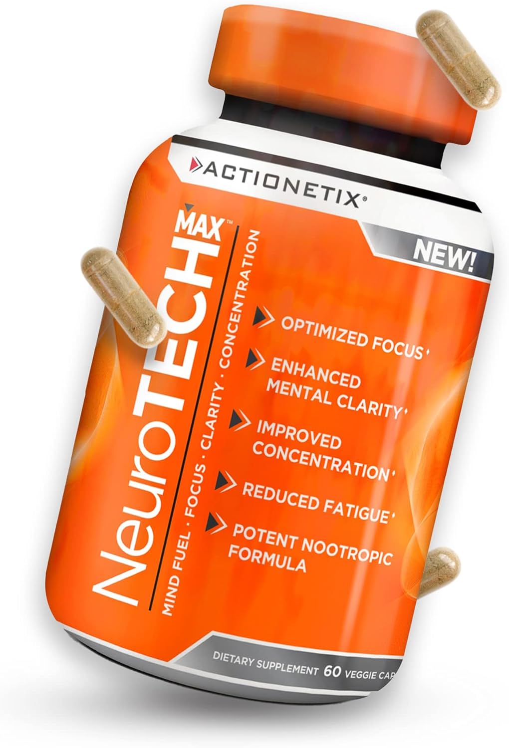 Caffeine-Free NeuroTech MAX Brain Supplements for Memory, Focus, and Athletic Performance - Enhanced with DMAE, Bacopa, Huperzine