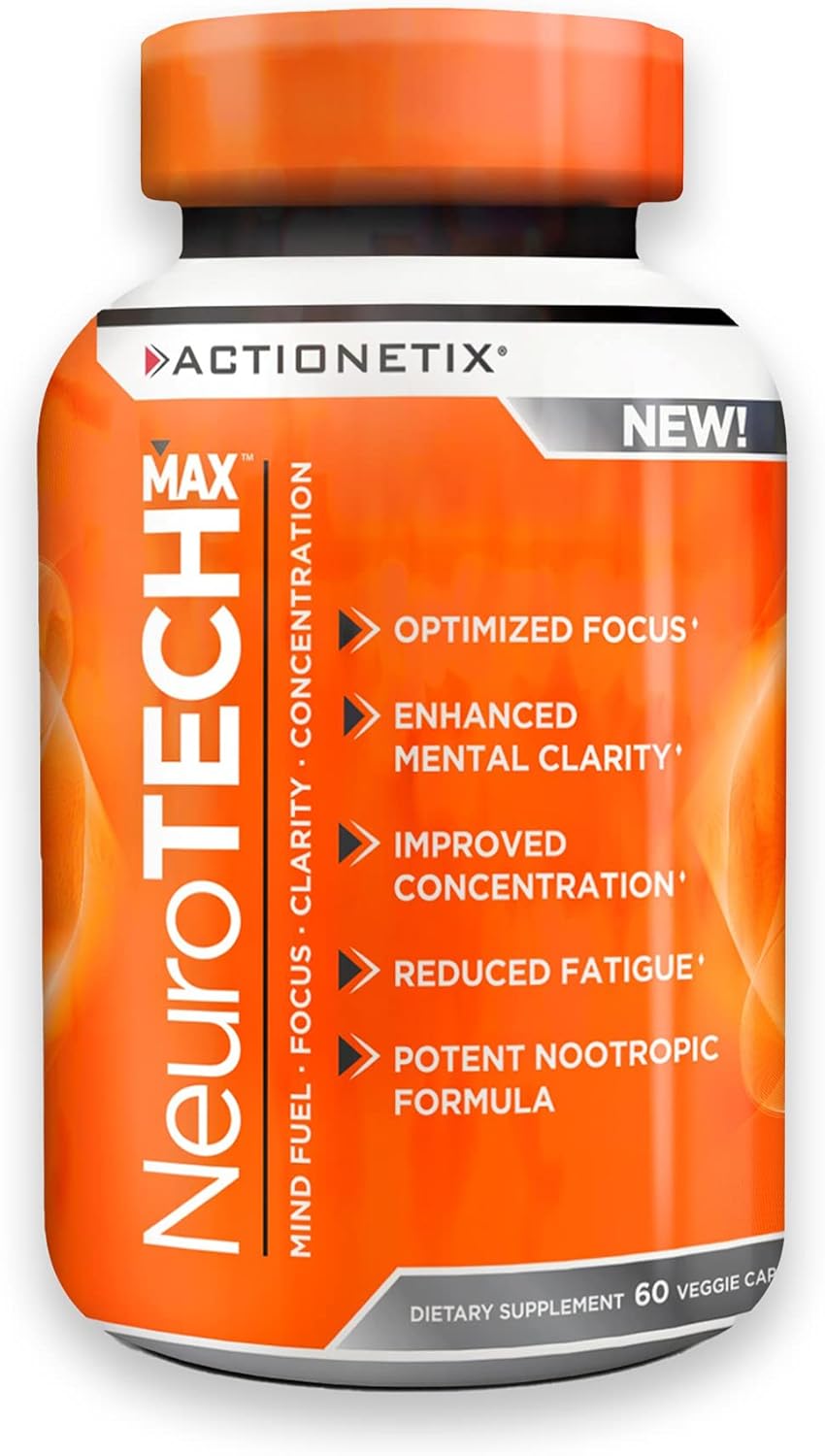 Caffeine-Free NeuroTech MAX Brain Supplements for Memory, Focus, and Athletic Performance - Enhanced with DMAE, Bacopa, Huperzine