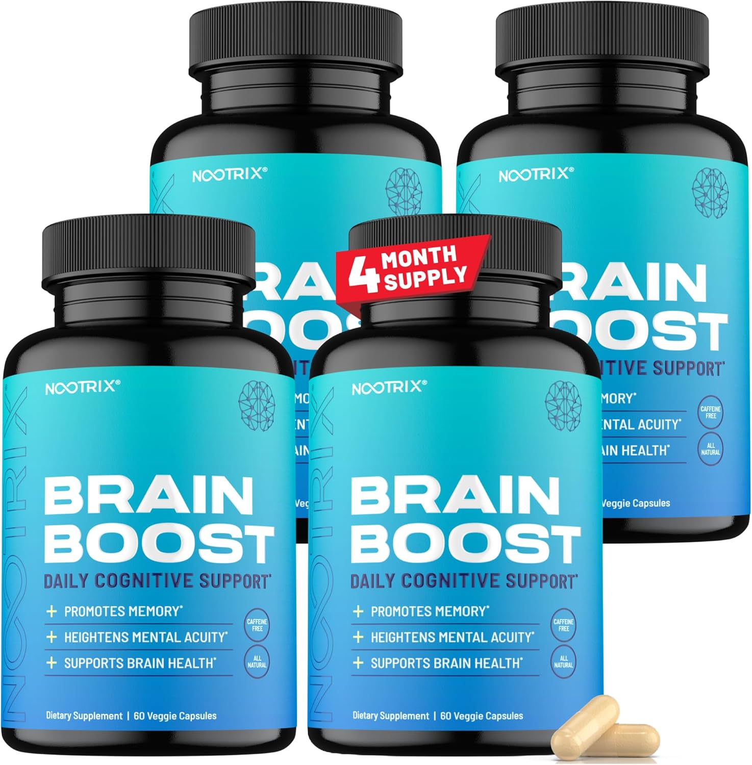 Caffeine-Free Nootropic Supplement for Memory, Focus, and Energy | Supports Cognitive Health with Gingko Biloba & DMAE | 240 Capsules