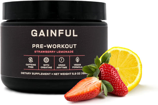 Caffeine-Free Pre Workout Powder with Creatine & BCAA's, Energy & Muscle Support, Strawberry Lemonade - 14 Servings