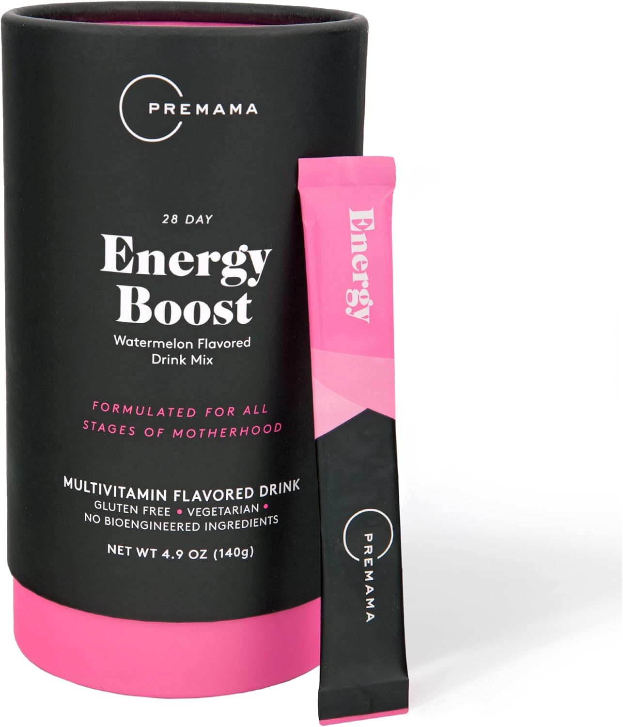 Caffeine-Free Premama Energy Boost for Pregnancy, Gluten-Free, Vegetarian, Watermelon Flavor - 28 Packets