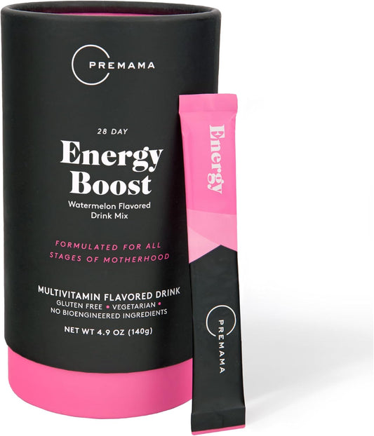 Caffeine-Free Premama Energy Boost for Pregnancy, Gluten-Free, Vegetarian, Watermelon Flavor - 28 Packets