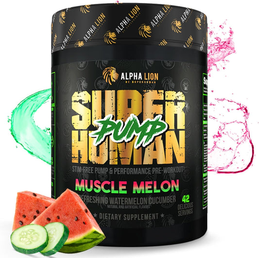 Caffeine-Free Pump Pre Workout Powder for Muscle Gain and Energy Boost - Nitric Oxide Booster with Muscle Melon Flavor (42 Servings)