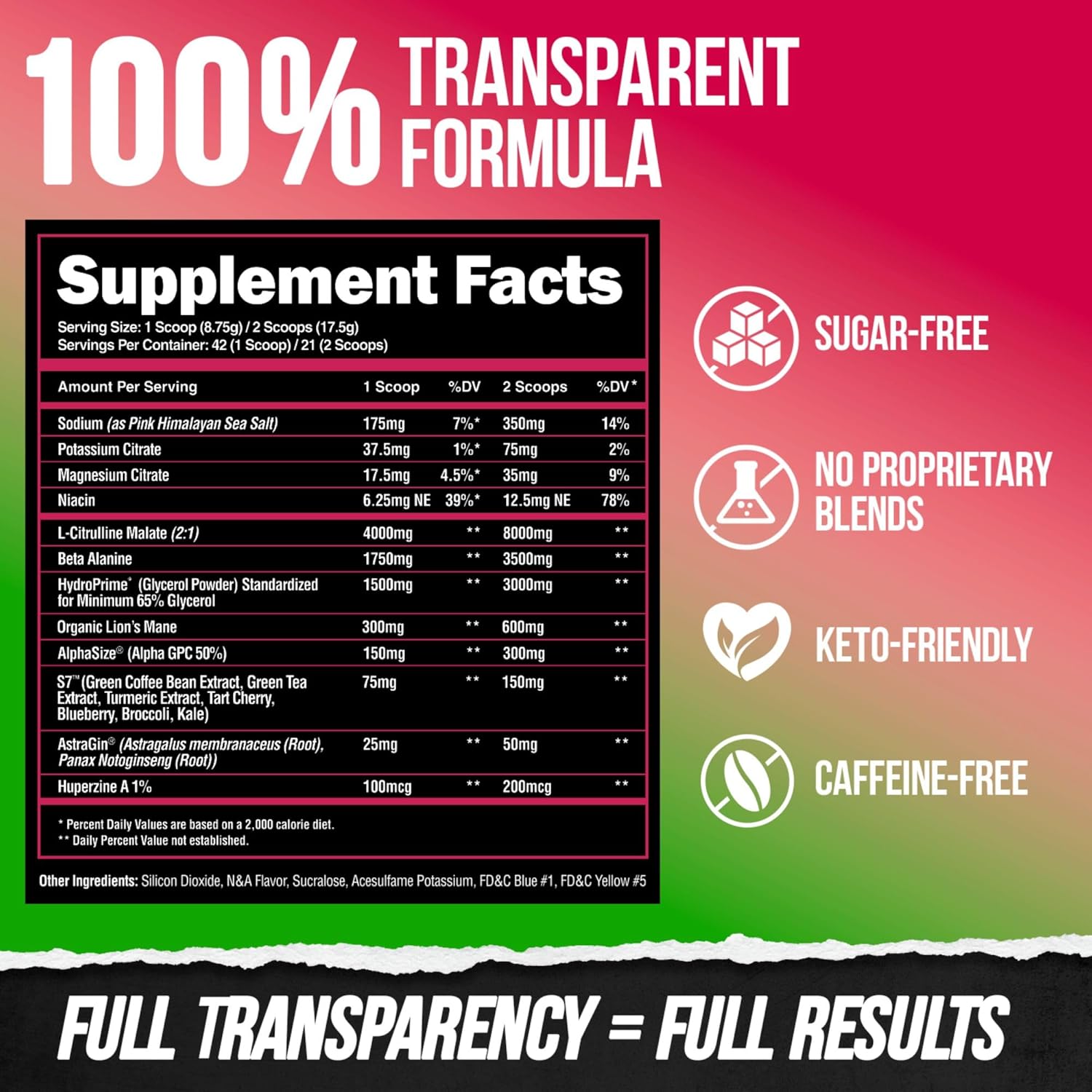 Caffeine-Free Pump Pre Workout Powder for Muscle Gain and Energy Boost - Nitric Oxide Booster with Muscle Melon Flavor (42 Servings)