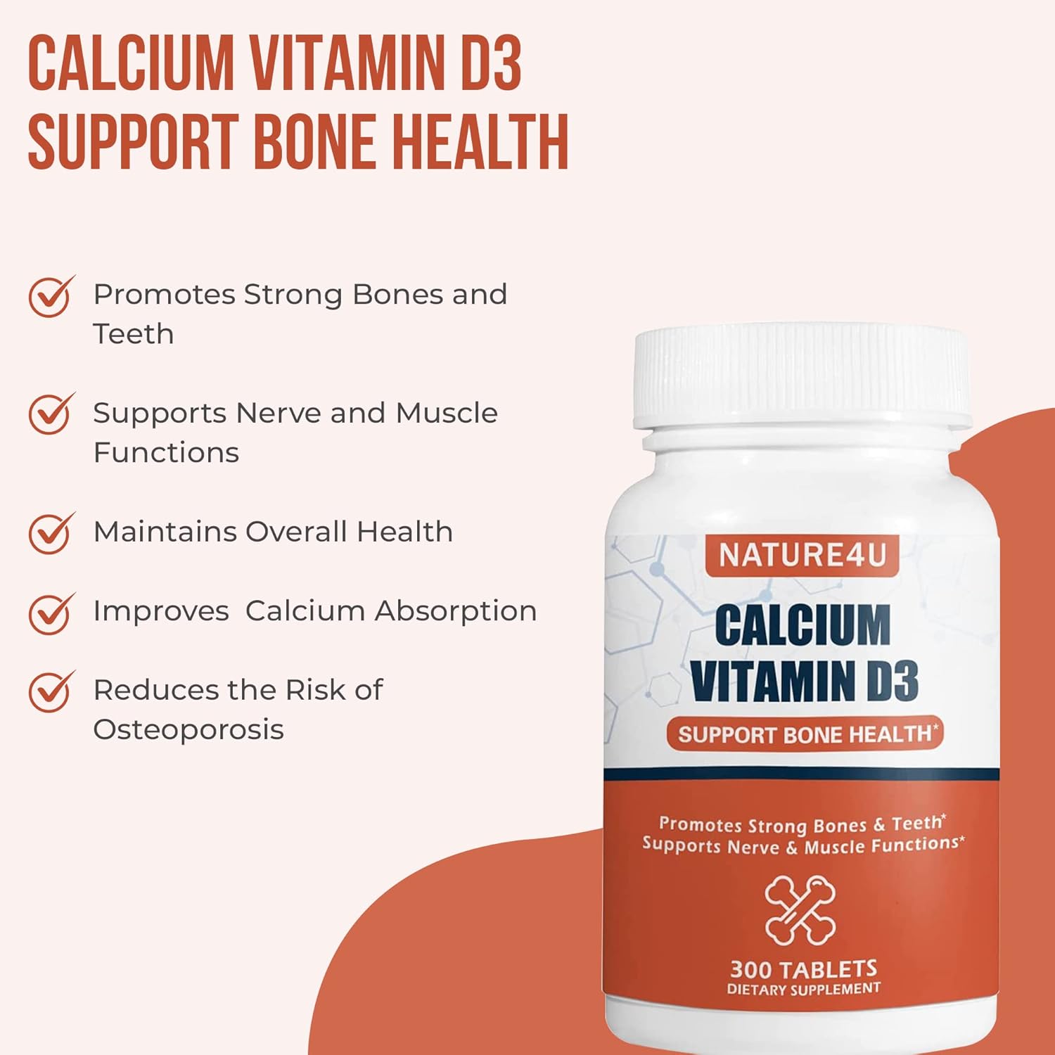 Calcium 1000 mg with Vitamin D3 for Bone and Muscle Health, 300 Tablets