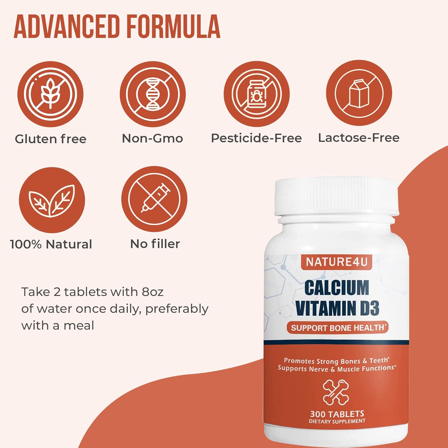 Calcium 1000 mg with Vitamin D3 for Bone and Muscle Health, 300 Tablets