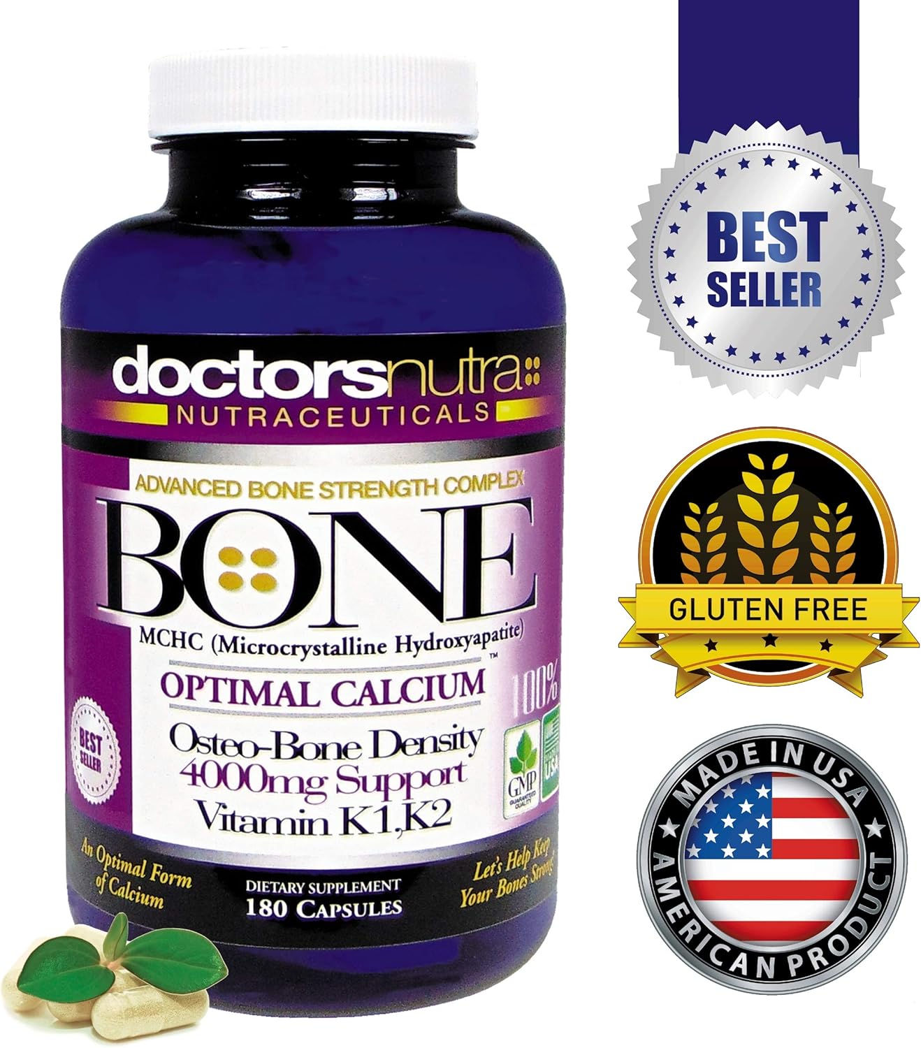 Calcium 1000mg with MCHC for Maximum Bone Strength Support - Pack of 2 with K1, K2, Magnesium, Vitamin D, Zinc