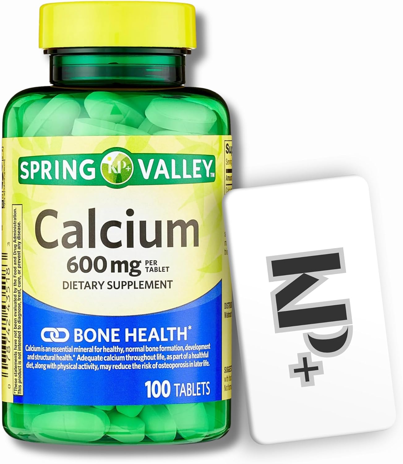 Calcium 600 mg Dietary Supplement for Bone Health - 100 Count with KP+ Sticker
