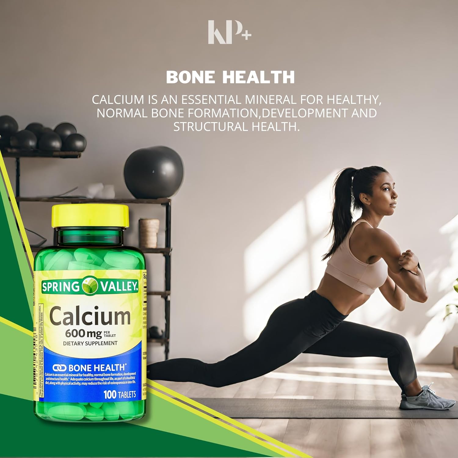 Calcium 600 mg Dietary Supplement for Bone Health - 100 Count with KP+ Sticker