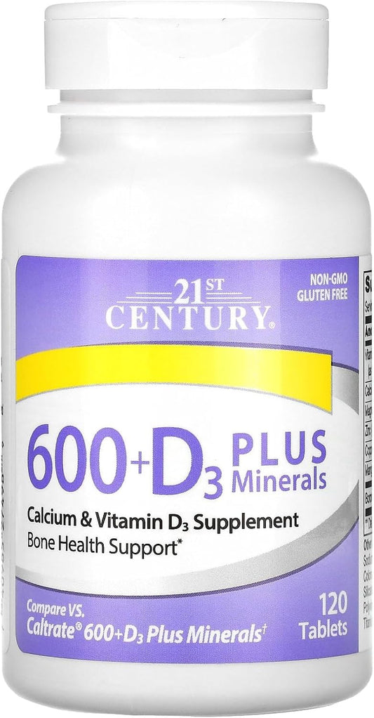Calcium 600 Plus D Plus Minerals Caplets, 120 Count - 21st Century Formula