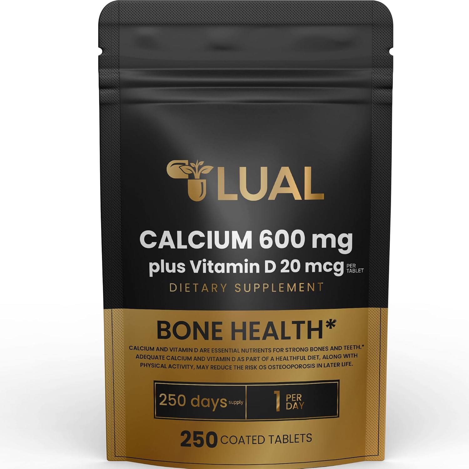 Calcium 600mg with Vitamin D3 20mcg | 250 Coated Tablets Calcium Plus Vitamin D Supplement