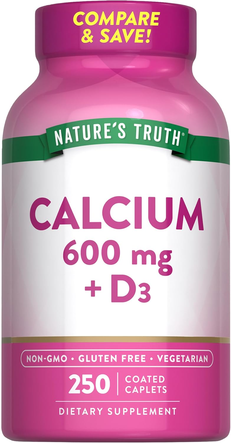 Calcium 600mg with Vitamin D3 Caplets - 250 Count, Non-GMO, Gluten Free & Vegetarian Formula
