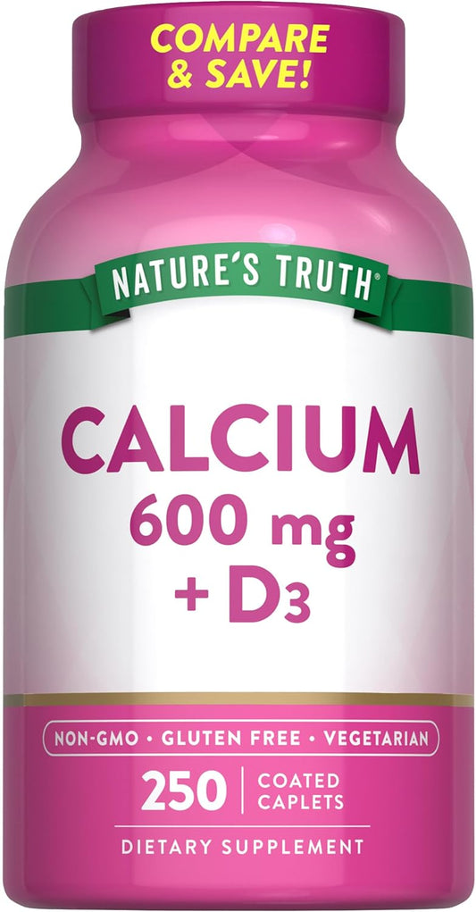 Calcium 600mg with Vitamin D3 Caplets - 250 Count, Non-GMO, Gluten Free & Vegetarian Formula