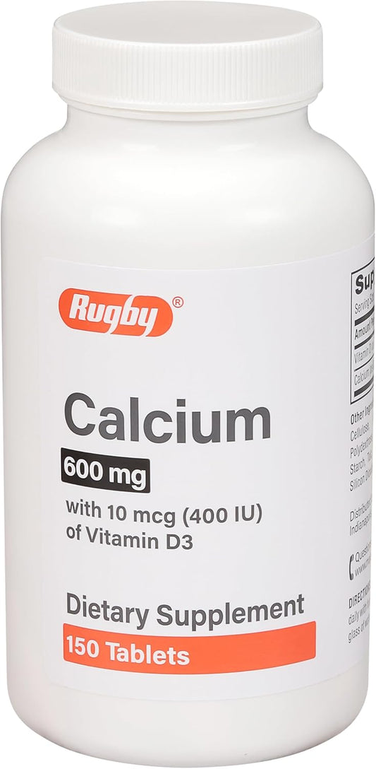 Calcium and Vitamin D3 Rugby Tablets - 600 mg - 150 Count - Dietary Supplement