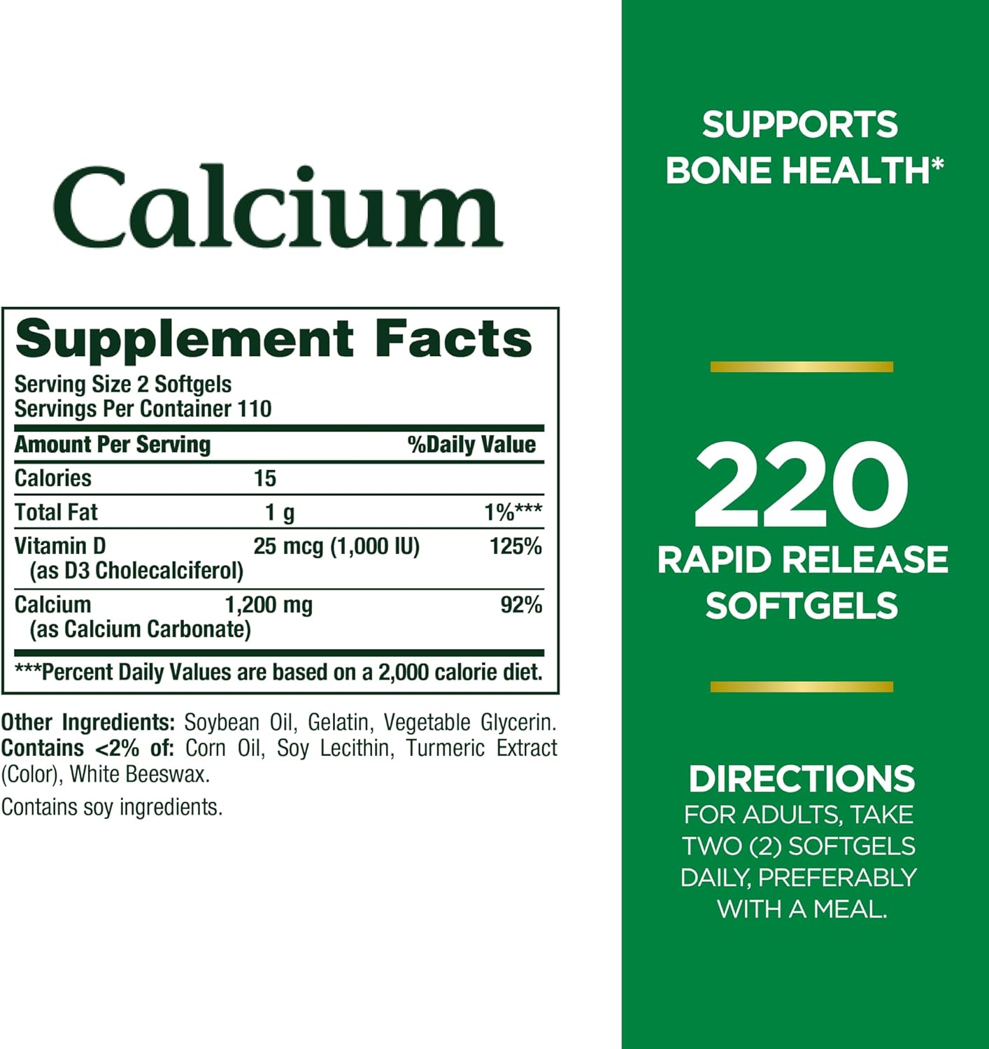 Calcium and Vitamin D3 Softgels for Bone Health and Immune Support - 220 Count