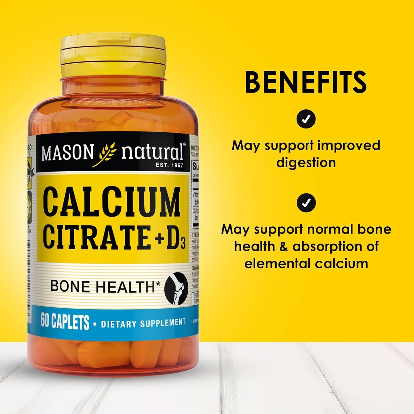 Calcium Citrate with Vitamin D3 for Bone Health - MASON NATURAL