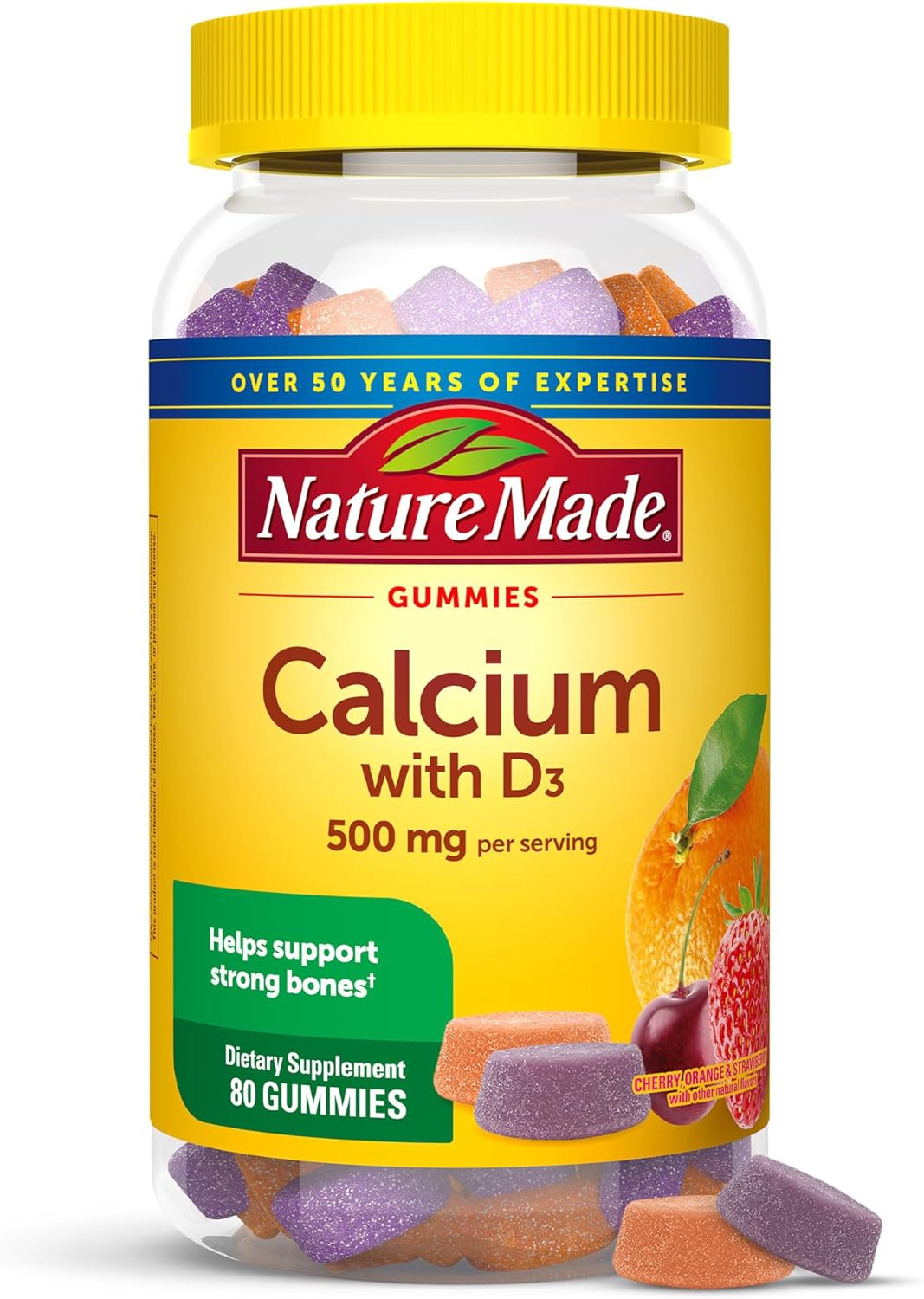 Calcium Gummies with Vitamin D3 for Bone Support - 80 Gummies, 500 mg per Serving, 40 Day Supply