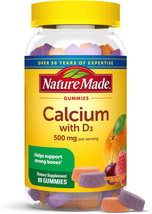 Calcium Gummies with Vitamin D3 for Bone Support - 80 Gummies, 500 mg per Serving, 40 Day Supply