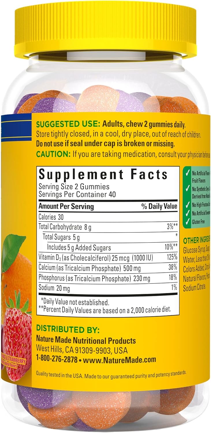Calcium Gummies with Vitamin D3 for Bone Support - 80 Gummies, 500 mg per Serving, 40 Day Supply
