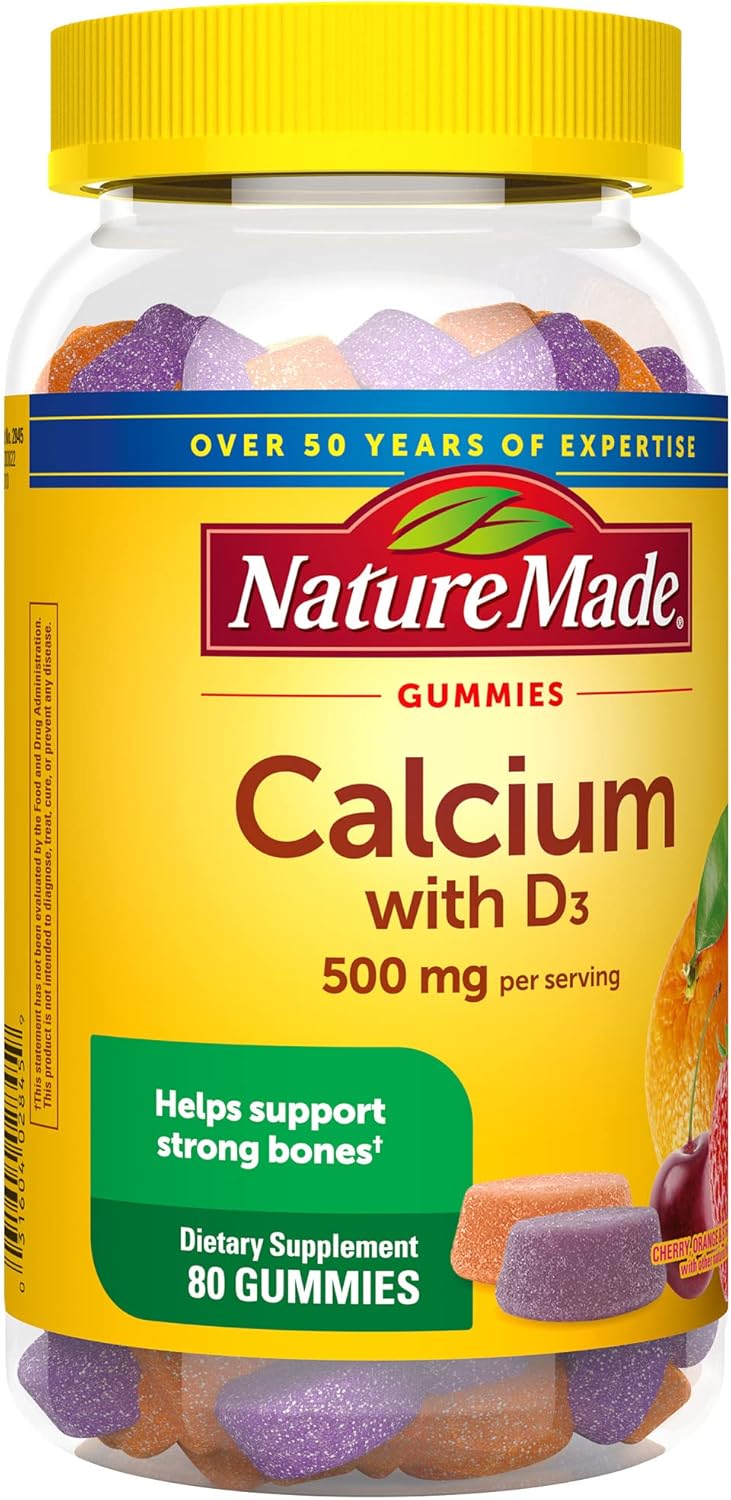 Calcium Gummies with Vitamin D3 for Bone Support - 80 Gummies, 500 mg per Serving, 40 Day Supply