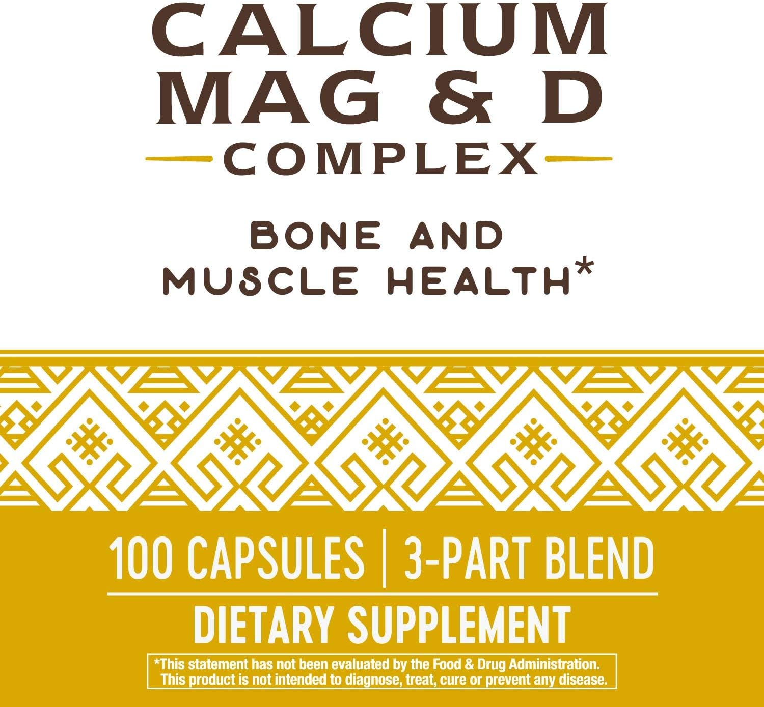 Calcium Magnesium & Vitamin D Complex for Healthy Bones, Teeth, Muscles, and Relaxation - 100 Capsules