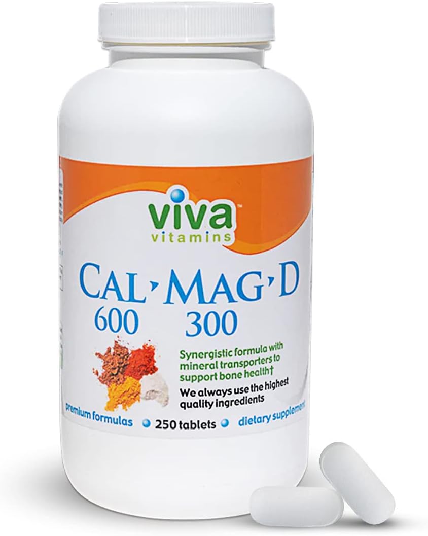 Calcium Magnesium Vitamin D3 Supplement for Bone, Teeth & Joint Support - Vegan 250 Tablets - 600mg Calcium, 300mg Magnesium