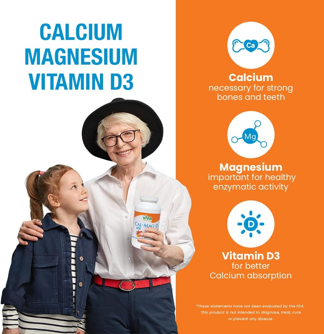 Calcium Magnesium Vitamin D3 Supplement for Bone, Teeth & Joint Support - Vegan 250 Tablets - 600mg Calcium, 300mg Magnesium