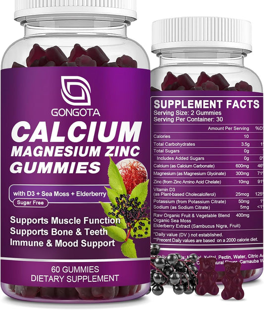 Calcium Magnesium Zinc Gummies with Vitamin D3 for Bone & Muscle Support - 60 Count