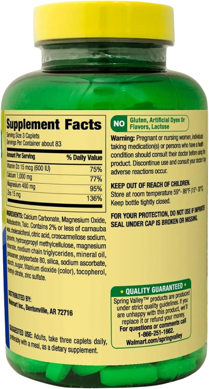 Calcium Magnesium Zinc Supplement with Vitamin D3 - 600mg Calcium + STS Sticker