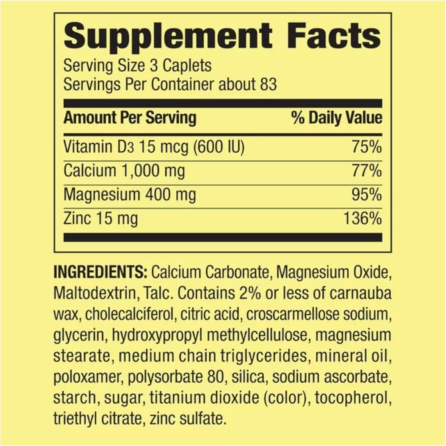 Calcium Magnesium Zinc Supplement with Vitamin D3 - 600mg Calcium + STS Sticker