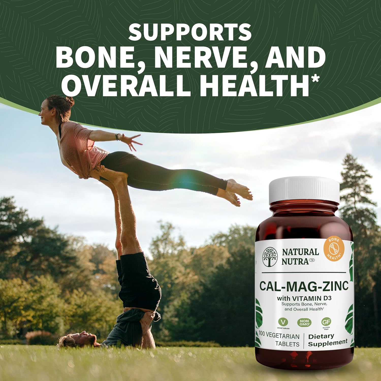 Calcium Magnesium Zinc Supplement with Vitamin D3 for Bone Strength - 100 Count Essential Mineral Complex for Digestive Health, Gluten and Sugar Free