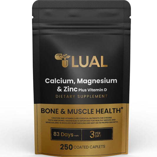 Calcium, Magnesium, Zinc & Vitamin D3 Caplets Dietary Supplement 250 Count - LUAL Formula