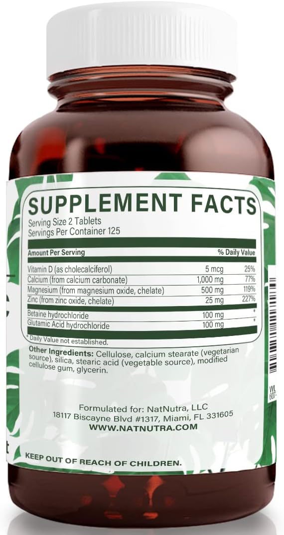 Calcium Magnesium Zinc with Vitamin D3 for Bone Strength and Digestive Health - 500 Count, Gluten and Sugar-Free Mineral Complex - Natural Nutra