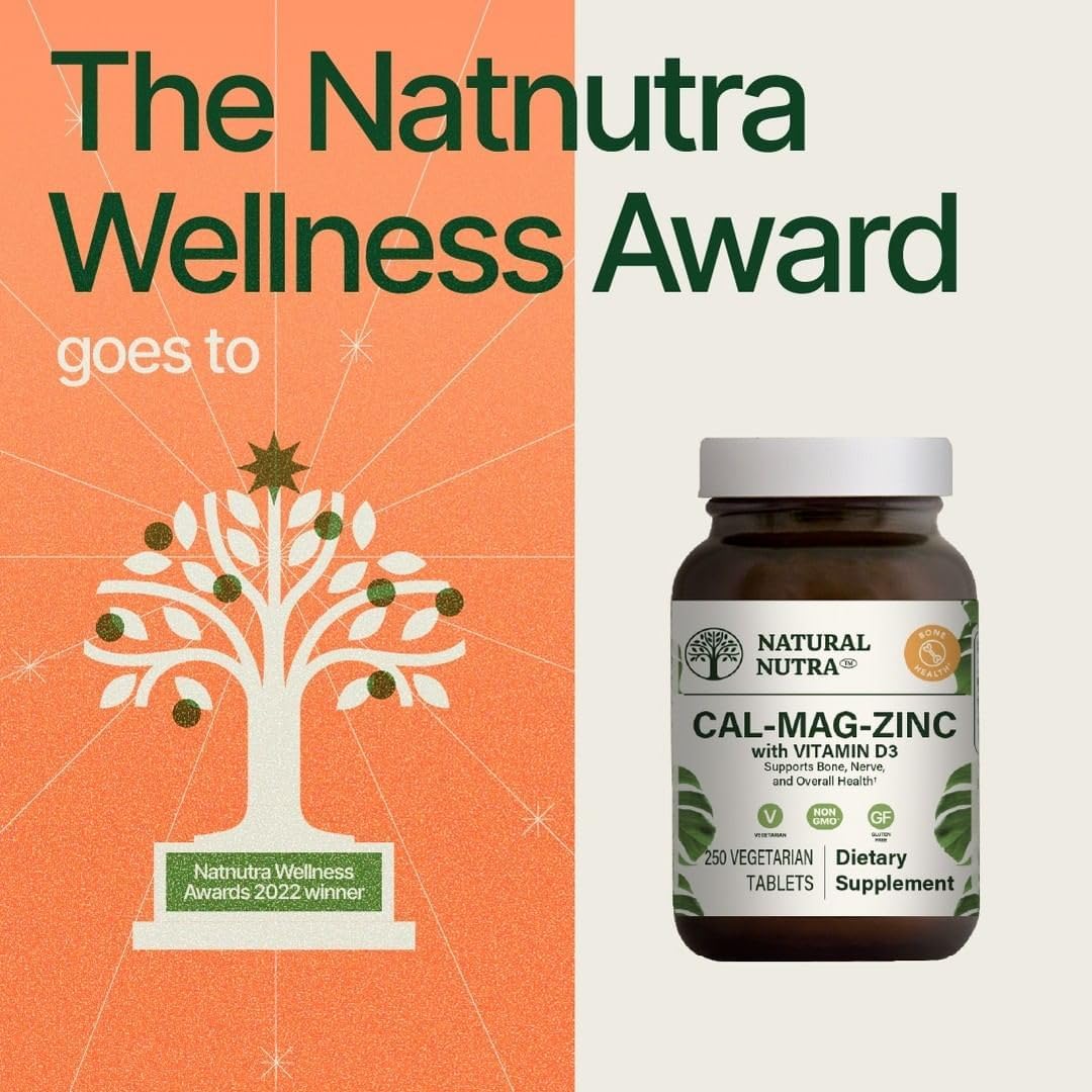 Calcium Magnesium Zinc with Vitamin D3 for Bone Strength and Digestive Health - 500 Count, Gluten and Sugar-Free Mineral Complex - Natural Nutra