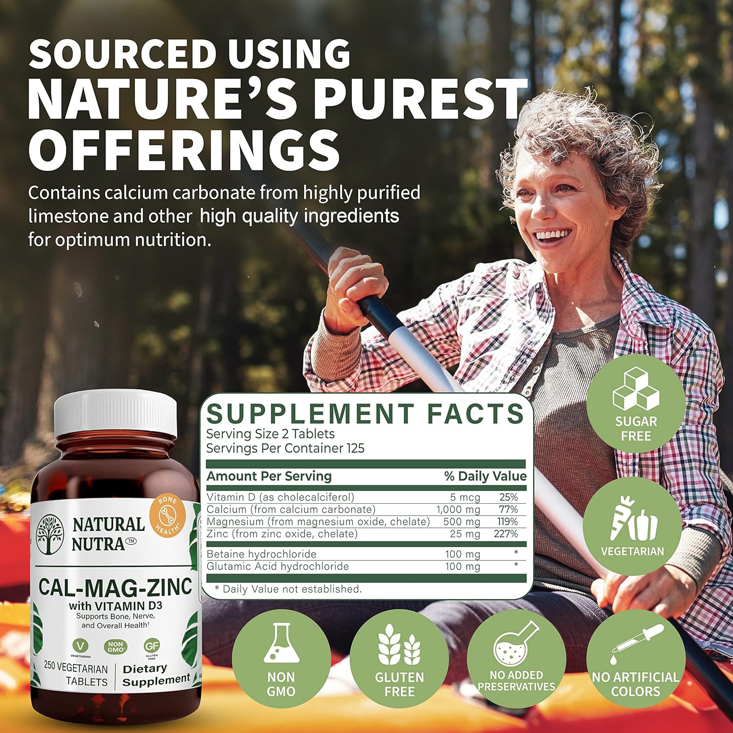 Calcium Magnesium Zinc with Vitamin D3 for Bone Strength and Digestive Health - 500 Count, Gluten and Sugar-Free Mineral Complex - Natural Nutra