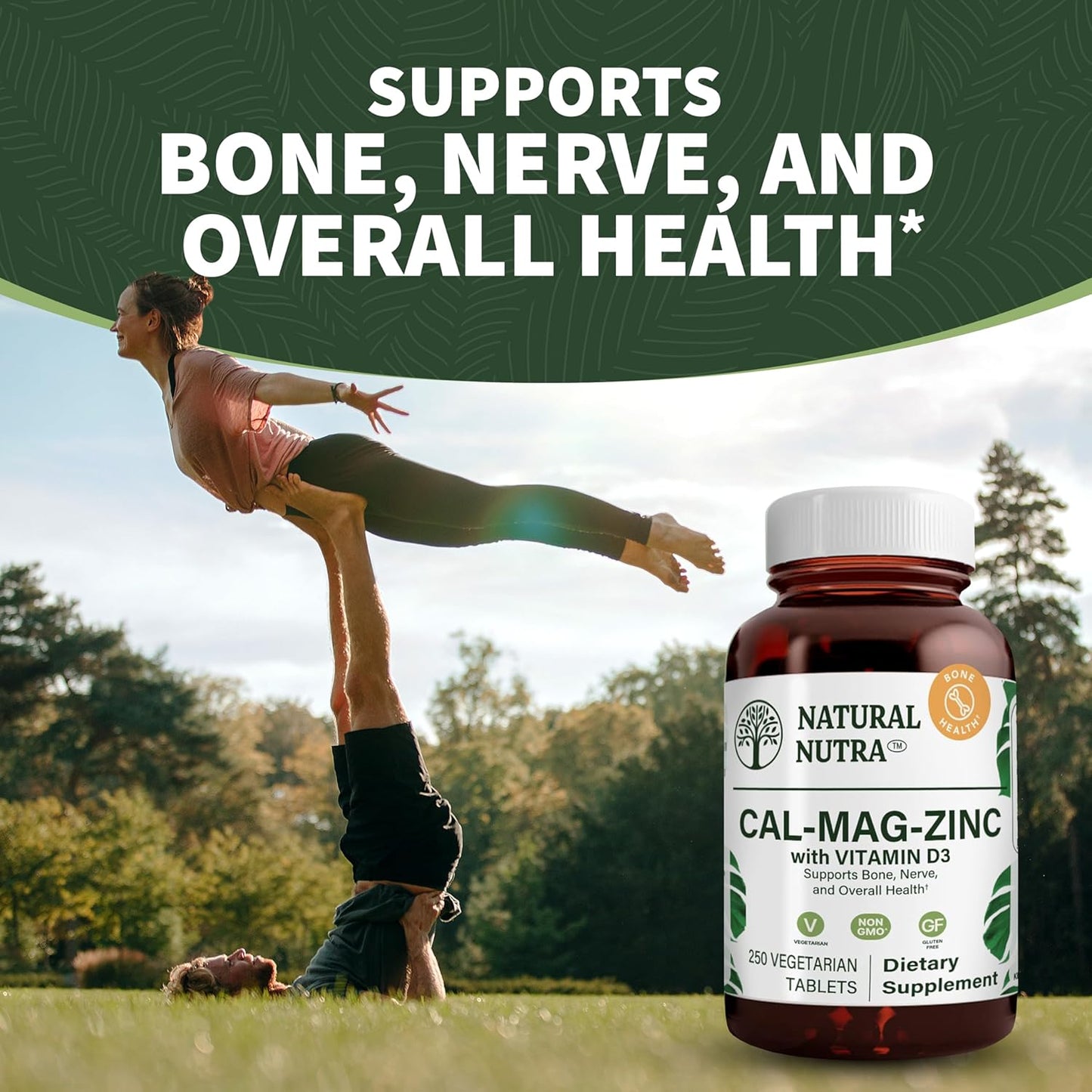 Calcium Magnesium Zinc with Vitamin D3 for Bone Strength and Digestive Health - 500 Count, Gluten and Sugar-Free Mineral Complex - Natural Nutra