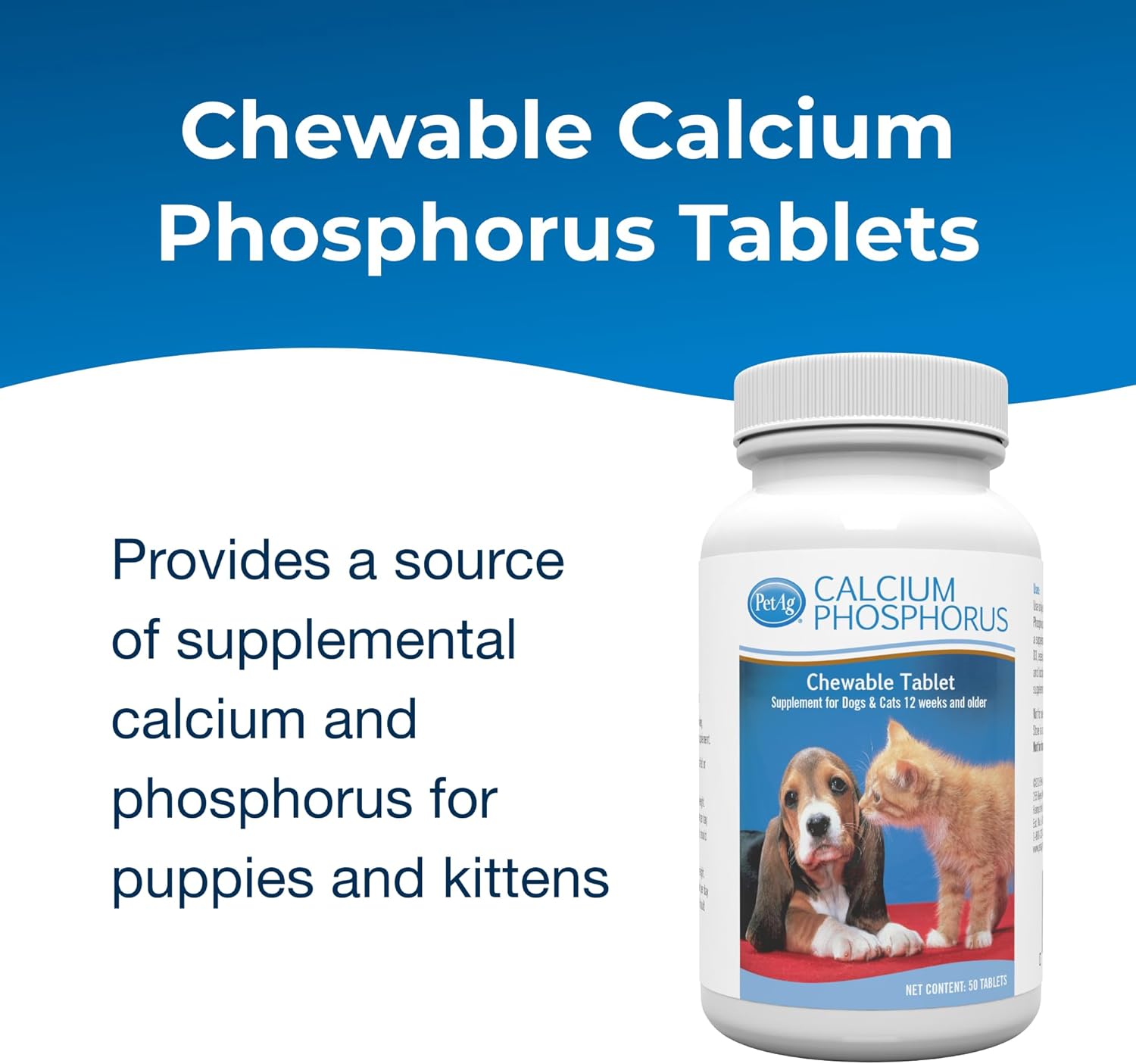 Calcium Phosphorus Tablets for Cats & Dogs by PetAg®, 50 Count Bottle