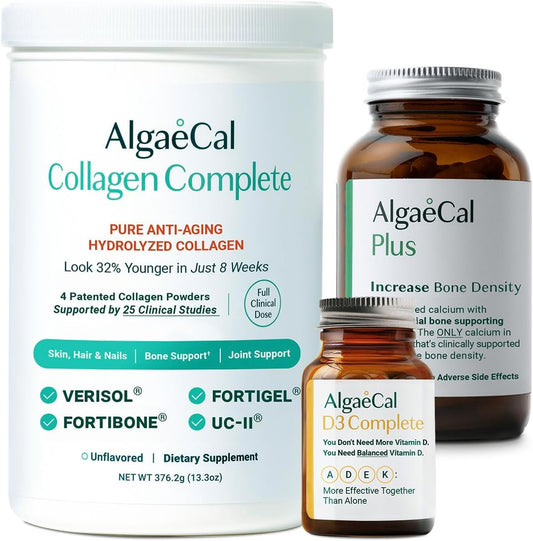 Calcium, Vitamin D3, and Collagen Bundle for Bone Health and Anti-Aging - Hydrolyzed Collagen with Verisol, Fortibone, Fortigel, Vitamin ADEK, and Trace Minerals
