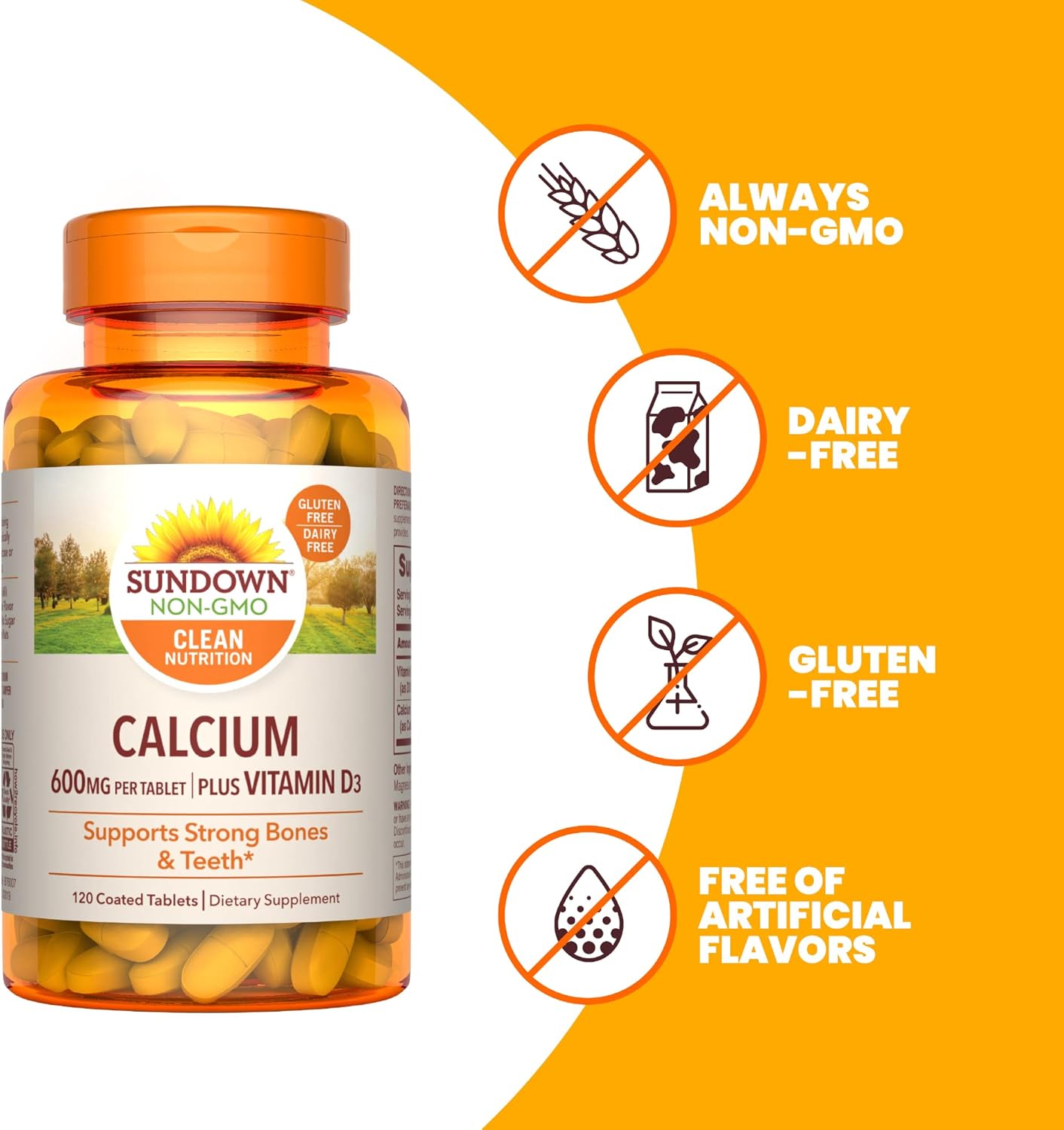 Calcium Vitamin D3 Tablets for Immune and Bone Health, 600mg Calcium, 250IU Vitamin D3, 120 Coated Tablets