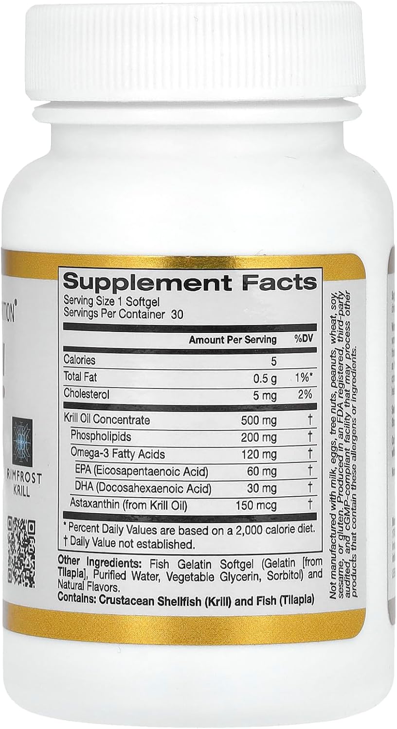 California Gold Nutrition Antarctic Krill Oil Softgels with Omega-3 Phospholipids & Astaxanthin