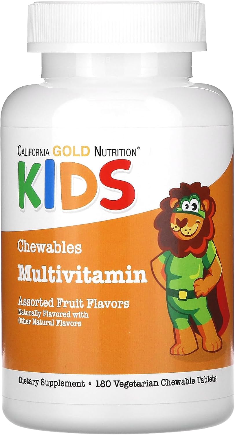 California Gold Nutrition Children's Chewable Multi-Vitamin - Assorted Fruit Flavors - 180 Vegetarian Tablets