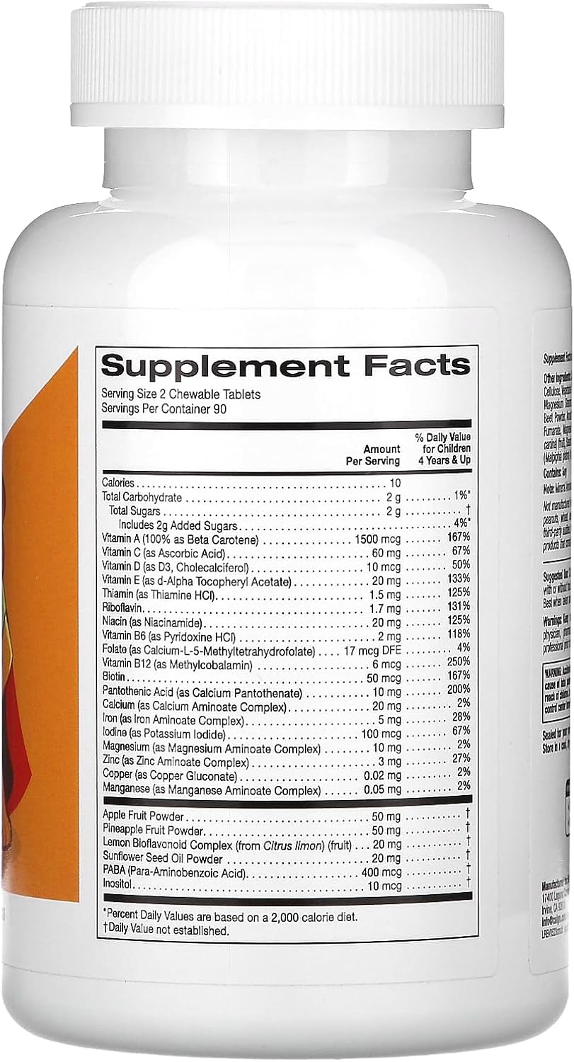 California Gold Nutrition Children's Chewable Multi-Vitamin - Assorted Fruit Flavors - 180 Vegetarian Tablets