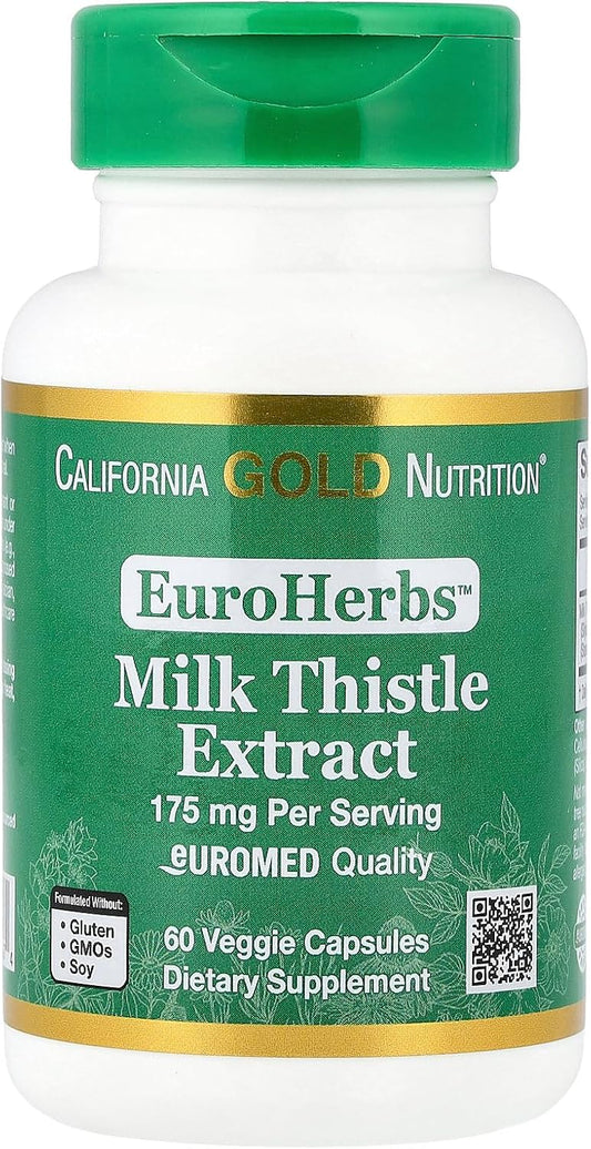 California Gold Nutrition Milk Thistle Extract 175mg - Liver Health Support - 60 Veggie Capsules - 80% Silymarin