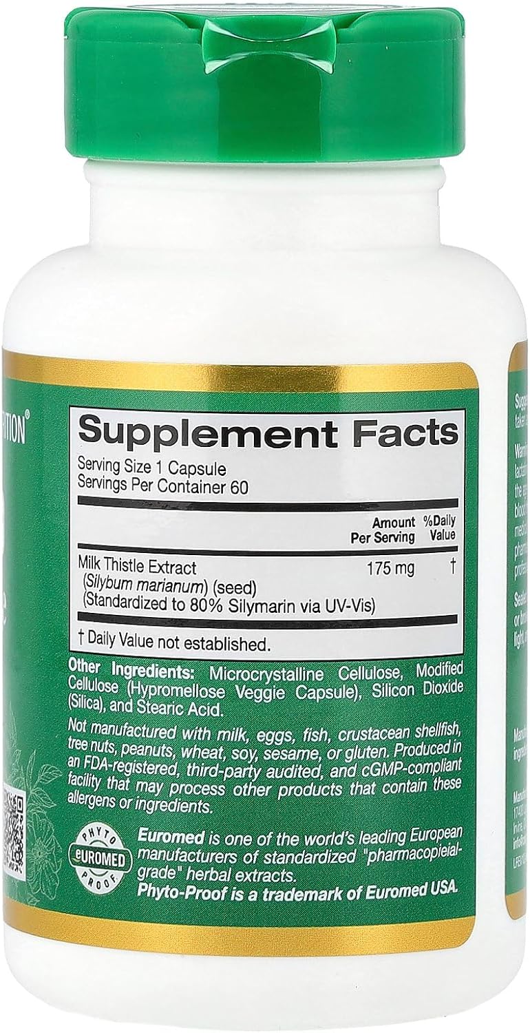 California Gold Nutrition Milk Thistle Extract 175mg - Liver Health Support - 60 Veggie Capsules - 80% Silymarin