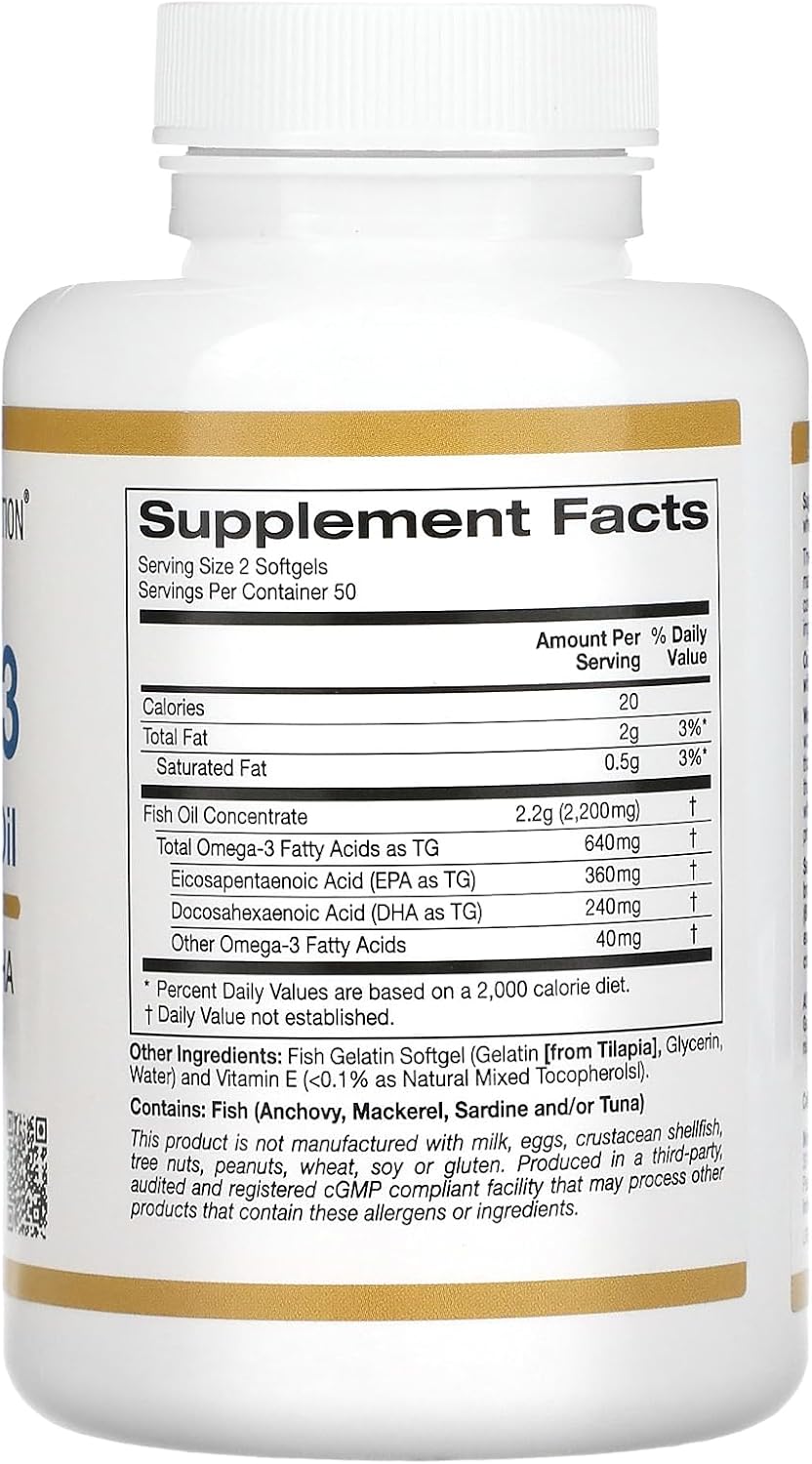 California Gold Nutrition Omega-3 Premium Fish Oil Softgels with EPA & DHA for Healthy Lipid Profile & Immune System, Gluten Free, Non-GMO
