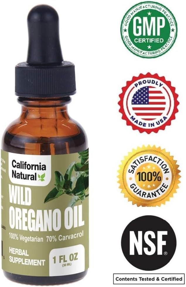 California Natural Wild Oregano Oil 1oz: Immune & Digestive Support, Gut Health, Vegetarian, 70% Carvacrol, Herbal Supplement