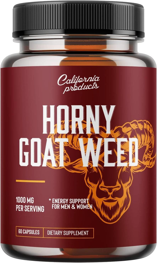 California Products Horny Goat Weed Complex with 1000mg Extract, Tongkat Ali, and Maca Root Powder for Extra Strength